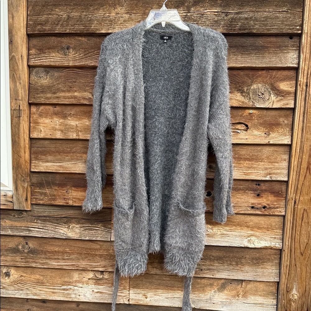 Lucca fuzzy knit belted cardigan with pockets